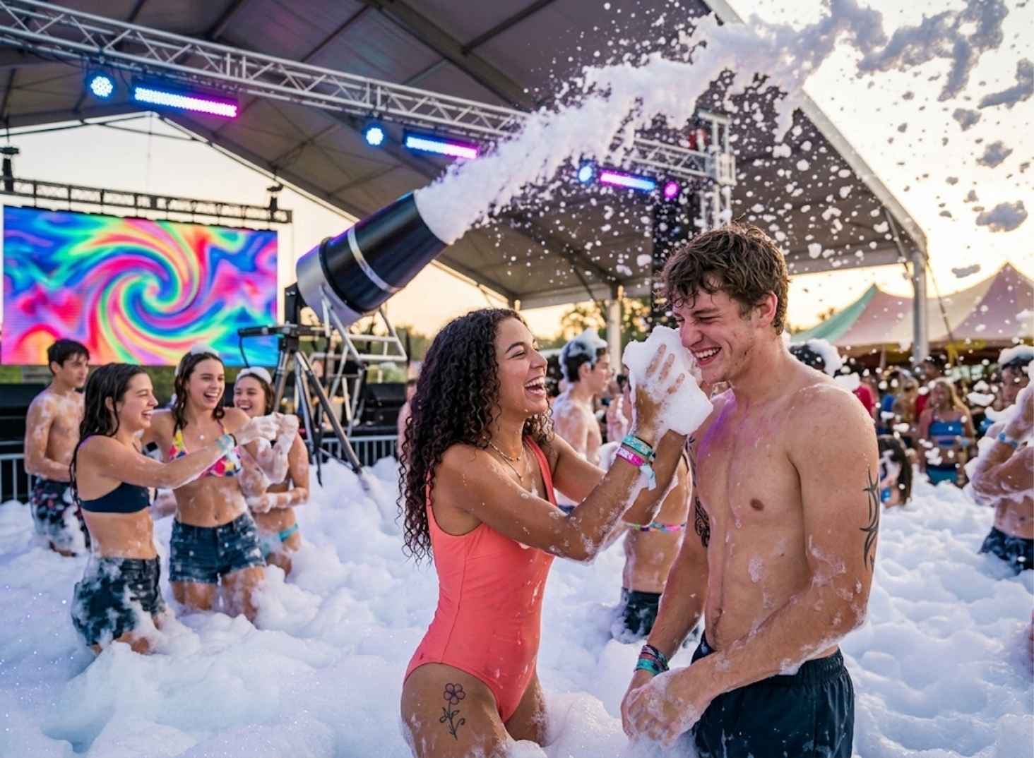 People enjoying a foam party in Chicago