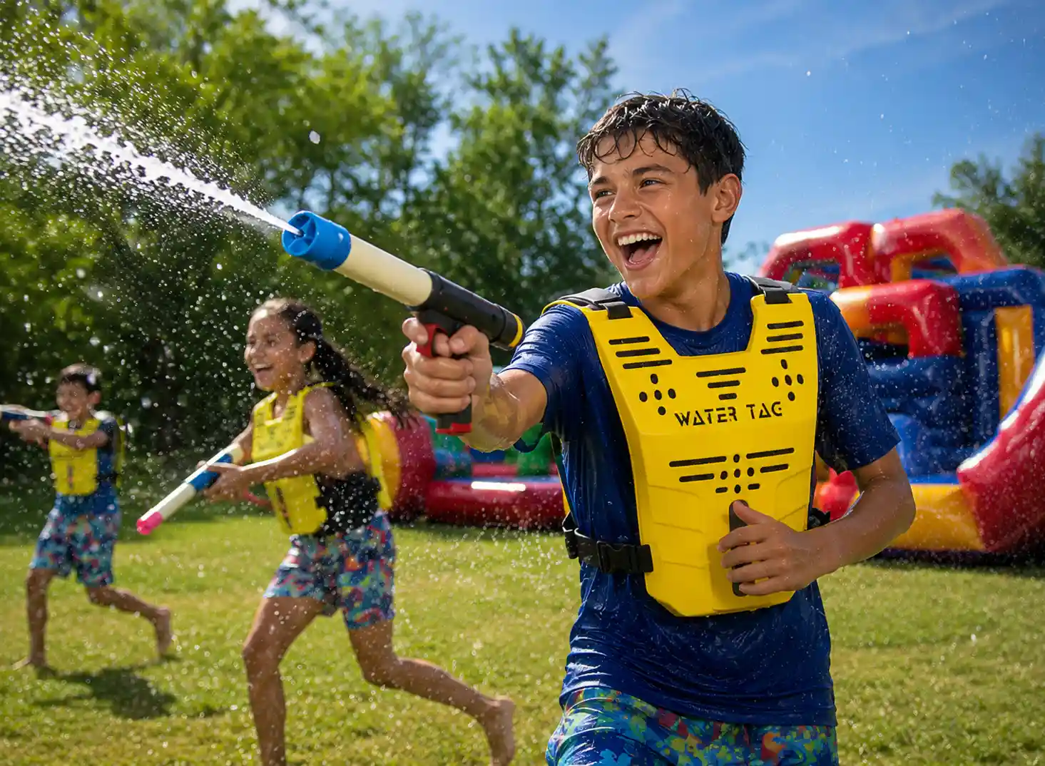 Boy playing water tag at a Chicago party