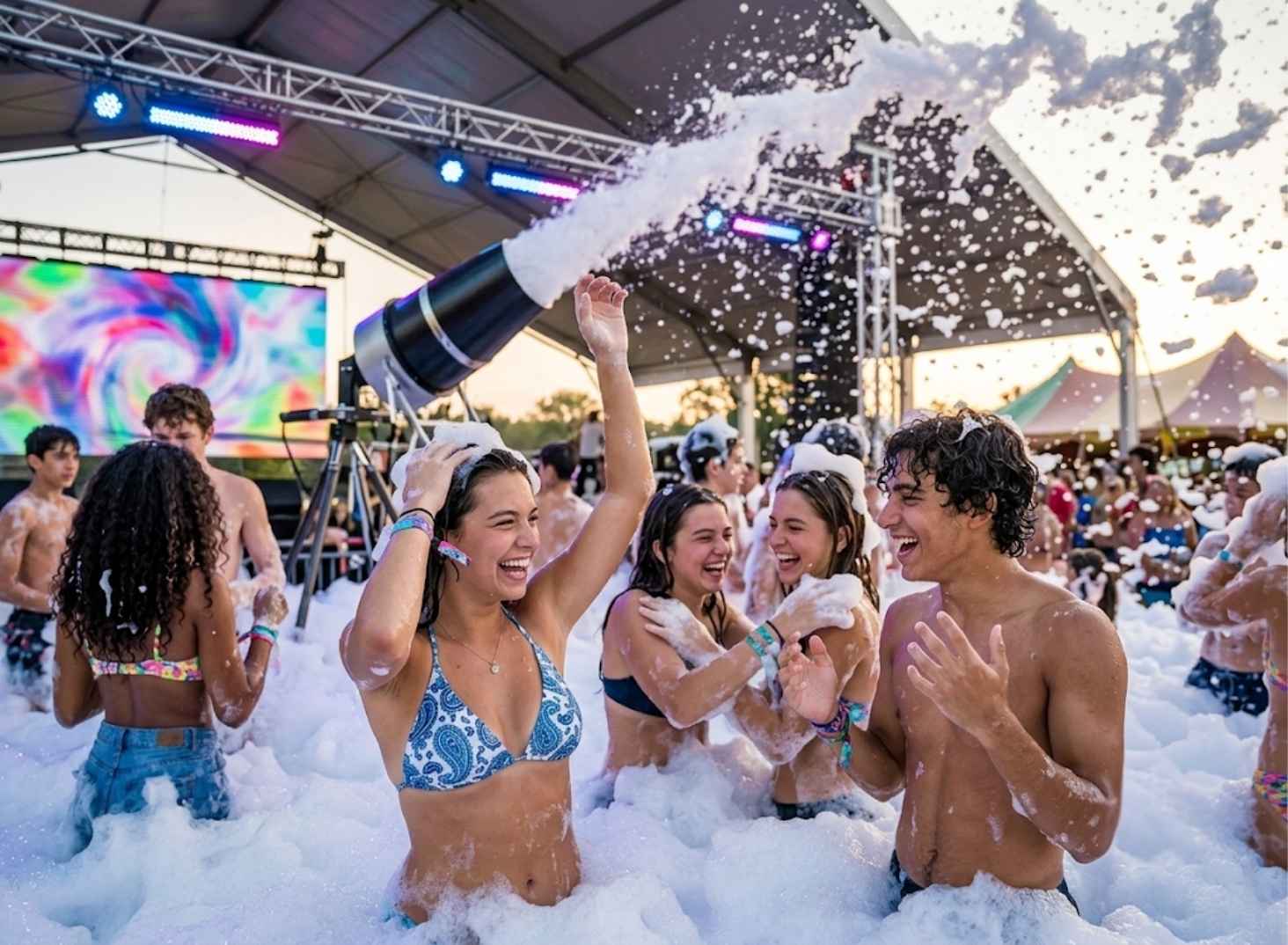 Kids at a foam party event in Chicago