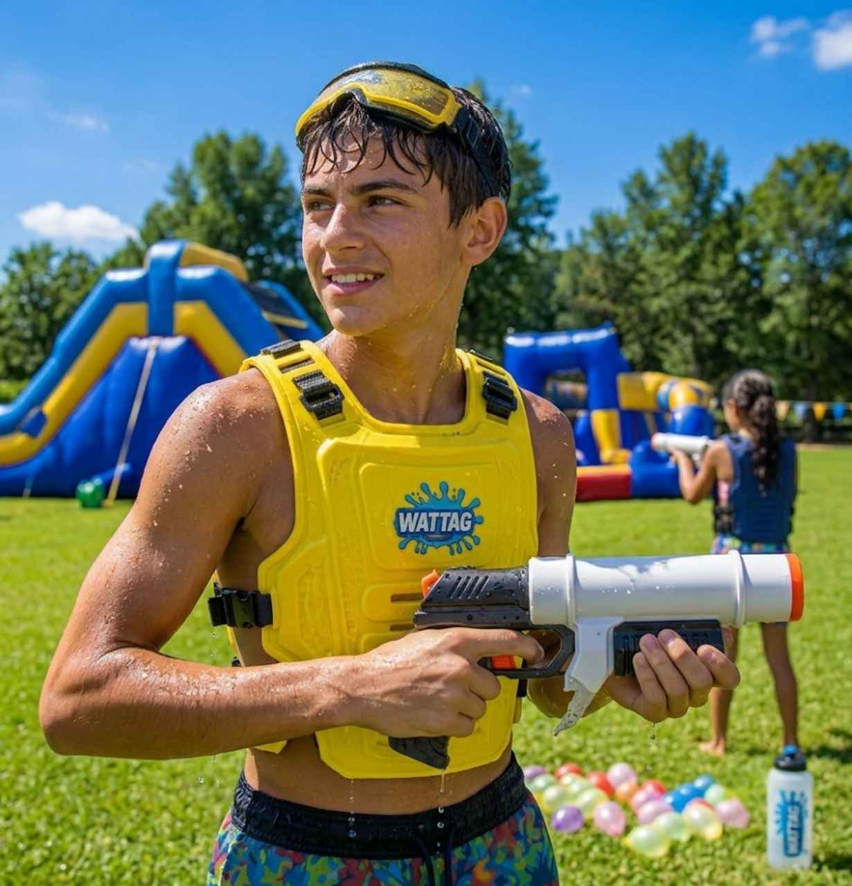 Playing water tag with water blasters in Chicago